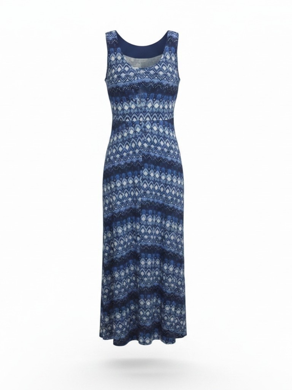 Ellen Parker  Navy & Light Blue Printed Sleeveless Maxi Dress